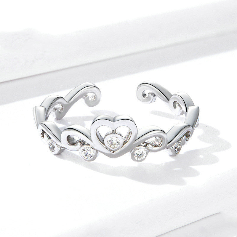 Retro Crowned Heart Ring 925 Sterling Silver With Platinum Plated Band Zircon Gemstone Fashion Jewelry Limited