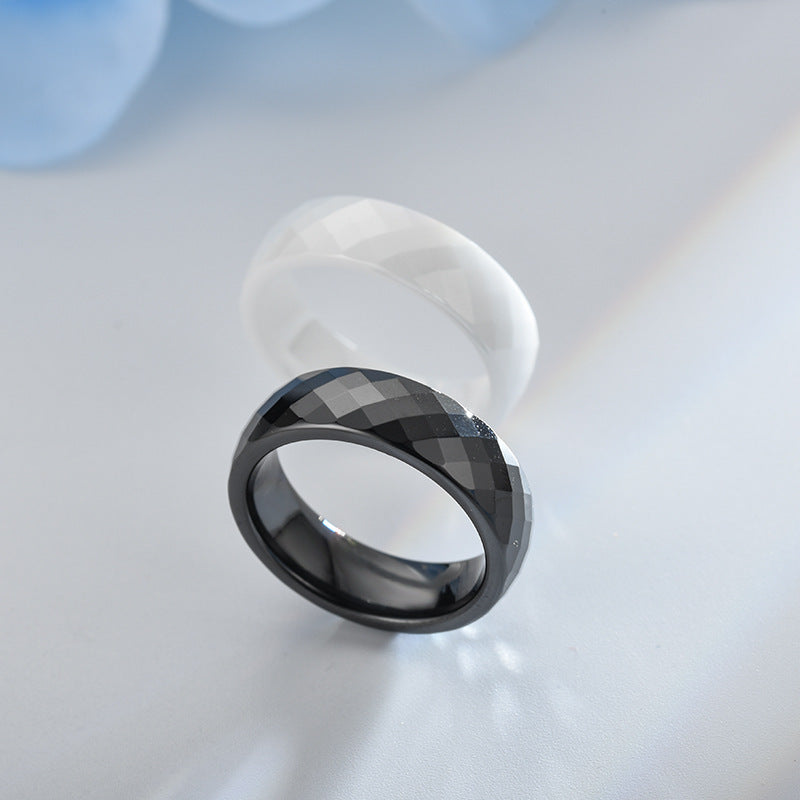 Ceramic Couple Rings Black White Polished 6mm Wide Wedding Band For Engagement Anniversary And Promise For Couples