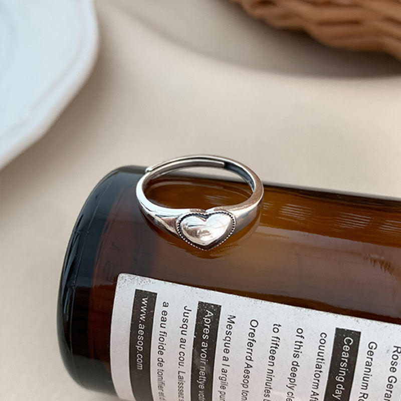 Womens 925 Sterling Silver Ring Adjustable Opening Love Heart Design Korean Fashion Jewelry Vintage Purity Ring