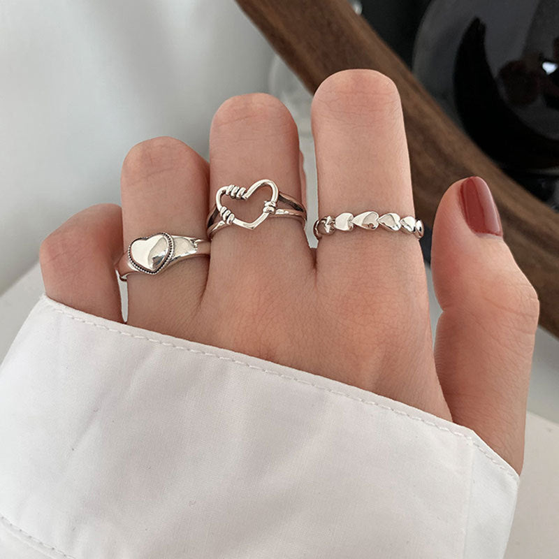 Womens 925 Sterling Silver Ring Adjustable Opening Love Heart Design Korean Fashion Jewelry Vintage Purity Ring