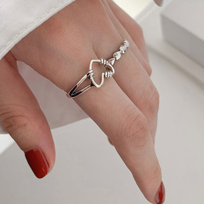 Womens 925 Sterling Silver Ring Adjustable Opening Love Heart Design Korean Fashion Jewelry Vintage Purity Ring