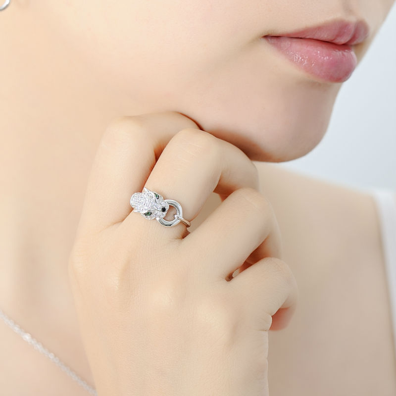 Leopard Head Silver Plated Copper Ring For Women Jewelry