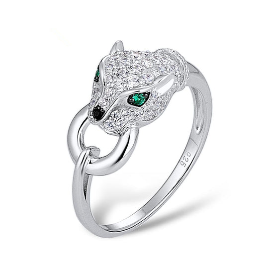 Leopard Head Silver Plated Copper Ring For Women Jewelry
