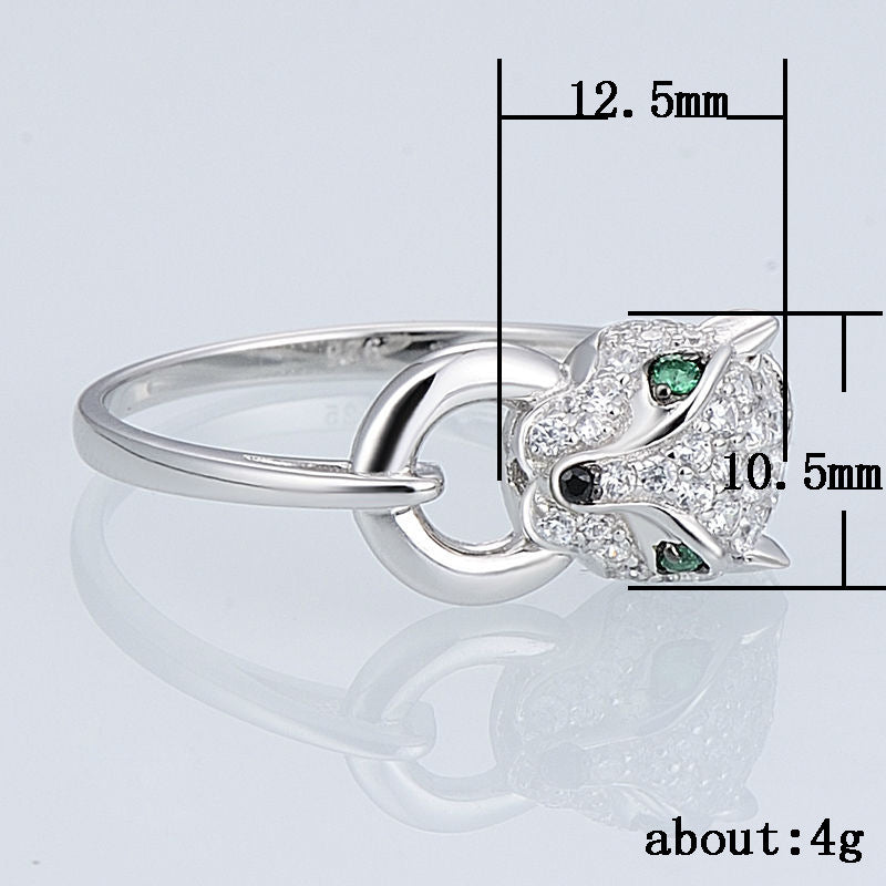 Leopard Head Silver Plated Copper Ring For Women Jewelry