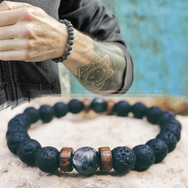 Mens Obsidian Volcanic Stone Tiger Eye Beaded Bracelet