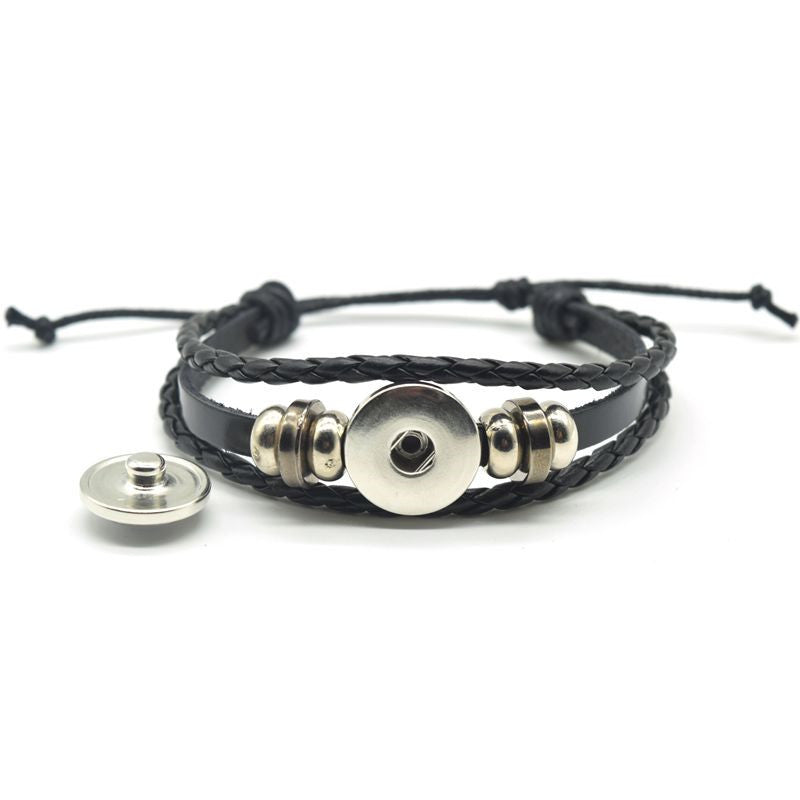 Mens Braided Leather Bracelets With Alloy And Glass Accents And Concealed Buckle Clasp For Everyday Wear Black