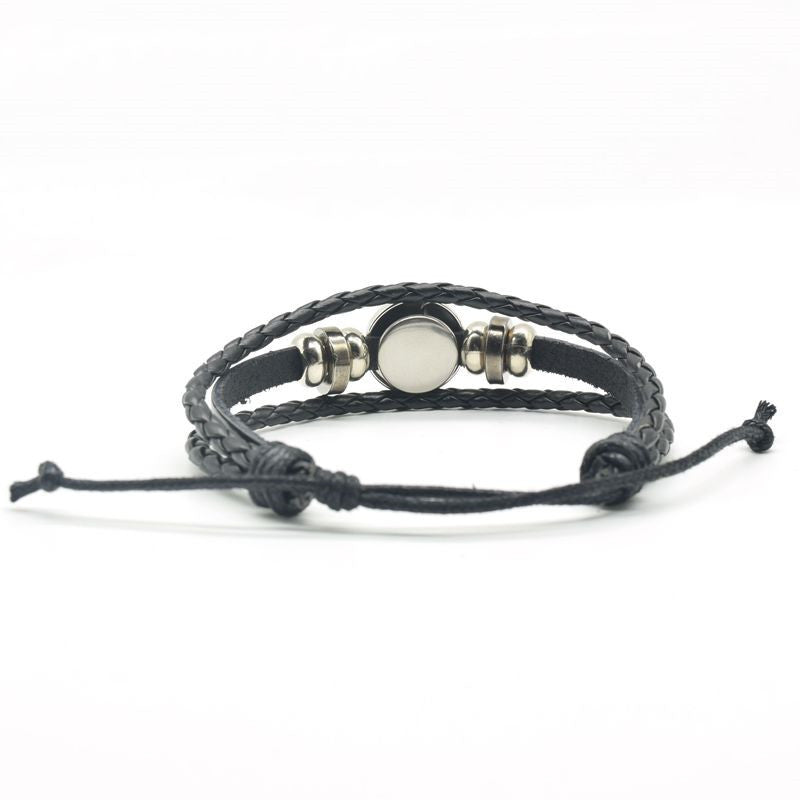 Mens Braided Leather Bracelets With Alloy And Glass Accents And Concealed Buckle Clasp For Everyday Wear Black
