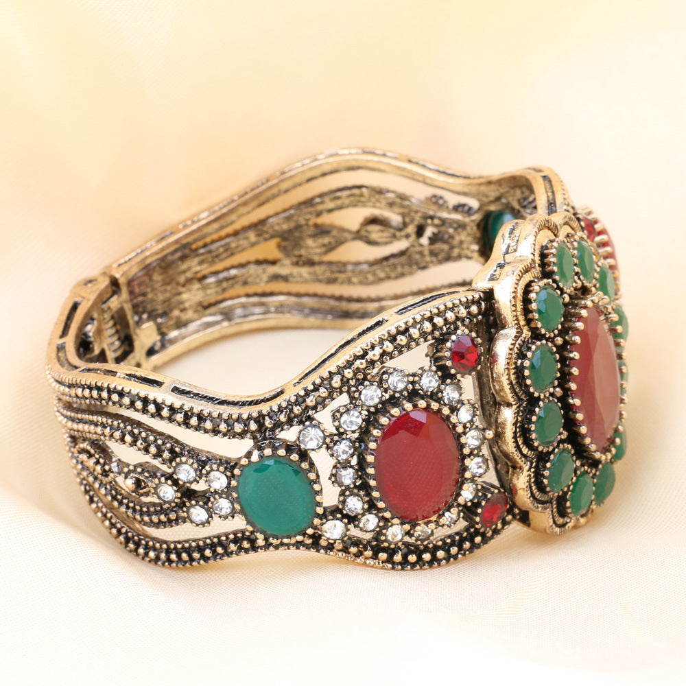 Geometric Bracelet Electroplated Alloy Inlaid With Artificial Gems And Semi Precious Stones Elegant Everyday Wear