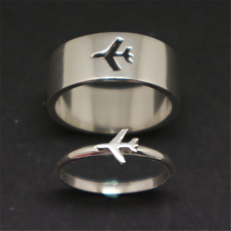 Stainless Steel Hollow Couple Airplane Ring Metal Jewelry Individually Packed Sizes 5 6 7 8 9 10 11 Individually Packed