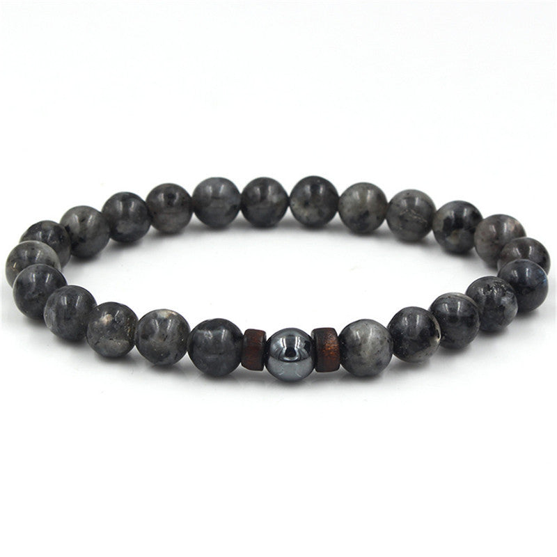Unisex Volcanic Stone Beaded Stretch Bracelet With Crystal Accents And Wood Beads Geometric Wood Bead Design For Yoga