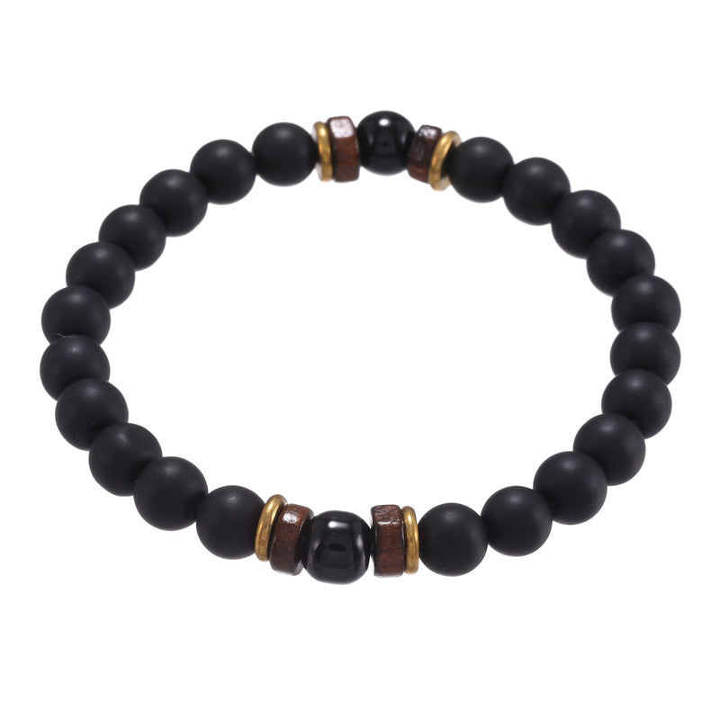 Unisex Volcanic Stone Beaded Stretch Bracelet With Crystal Accents And Wood Beads Geometric Wood Bead Design For Yoga