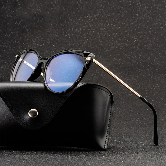 Womens Flat Mirror Eyeglasses Full Frame Plastic Steel Frame With Crystal Faceted Metal Legs In Assorted Color