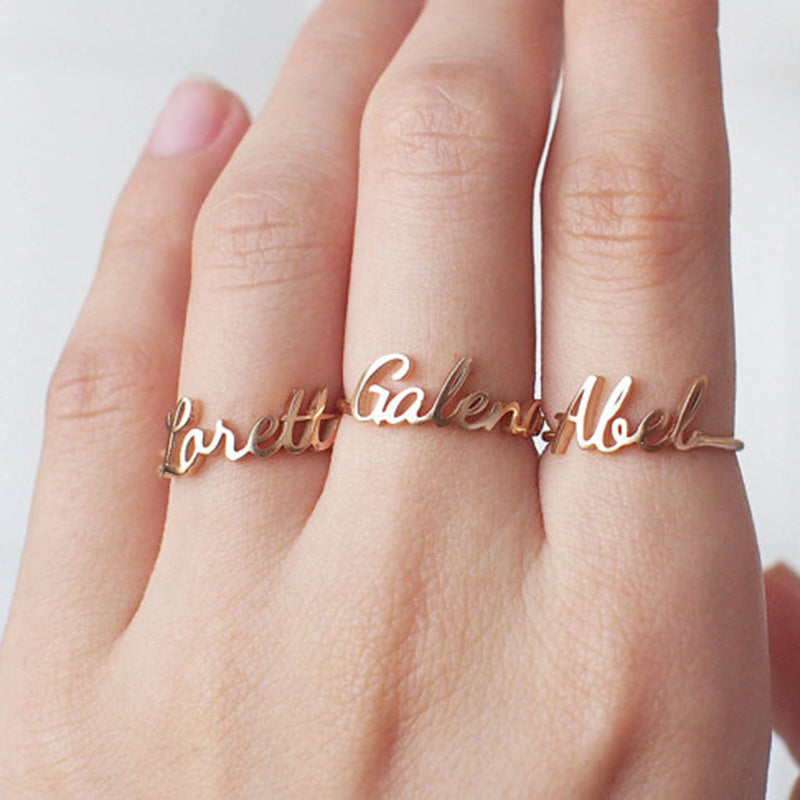 Personalized Name Ring Rose Gold Stainless Steel Adjustable Signature Jewelry Gift For Her Custom Initial Ring