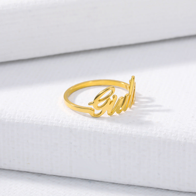 Personalized Name Ring Rose Gold Stainless Steel Adjustable Signature Jewelry Gift For Her Custom Initial Ring