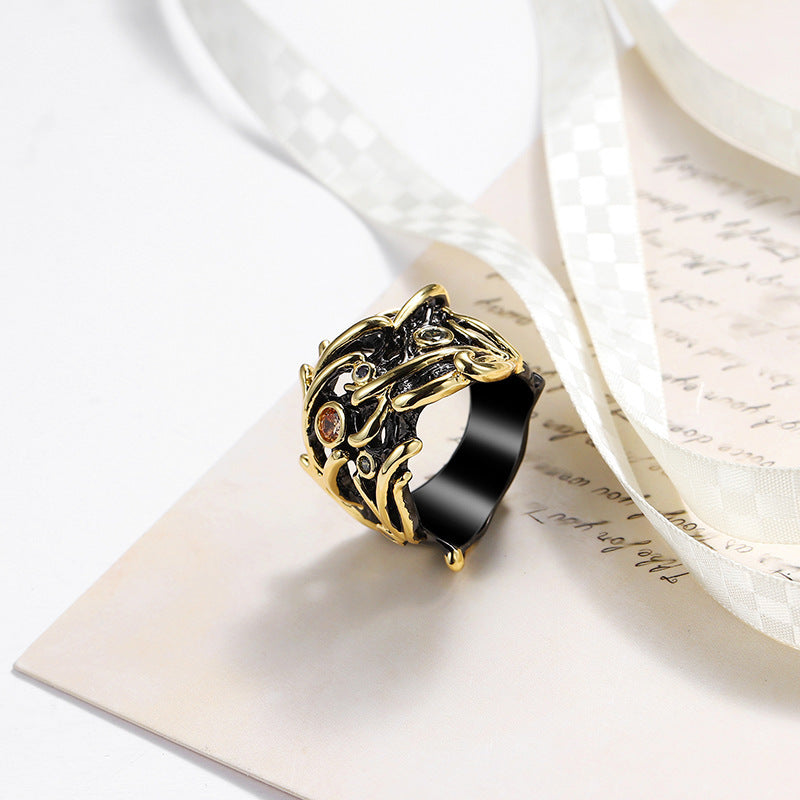 Couple Geometric Zircon Ring Hollow Metal Electroplated Durable Anniversary Engagement Gift Fashion Jewelry For Couples