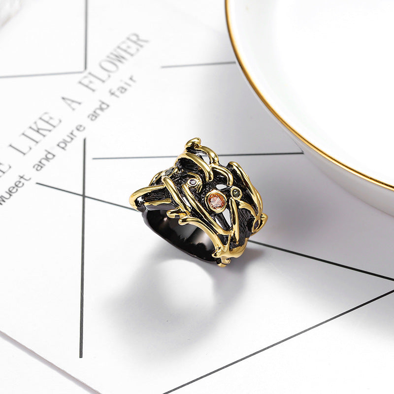 Couple Geometric Zircon Ring Hollow Metal Electroplated Durable Anniversary Engagement Gift Fashion Jewelry For Couples