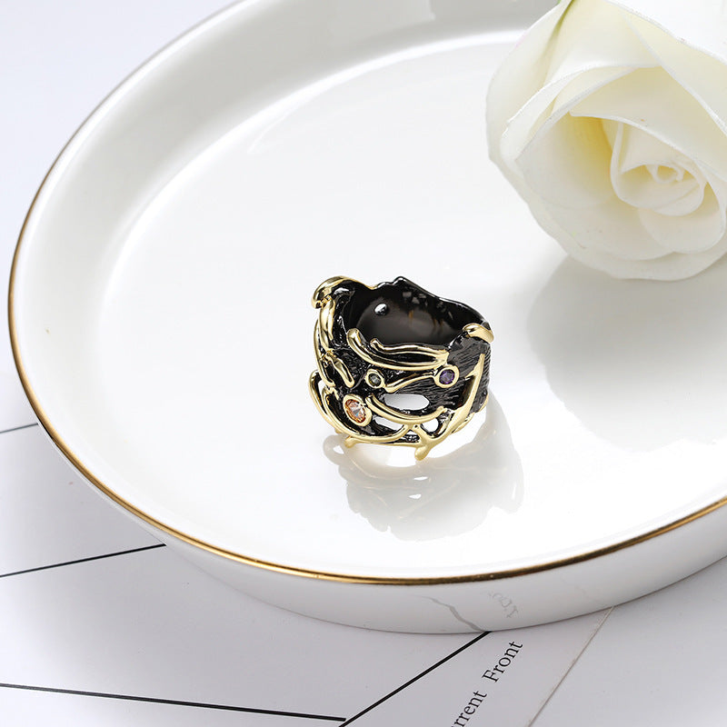 Couple Geometric Zircon Ring Hollow Metal Electroplated Durable Anniversary Engagement Gift Fashion Jewelry For Couples