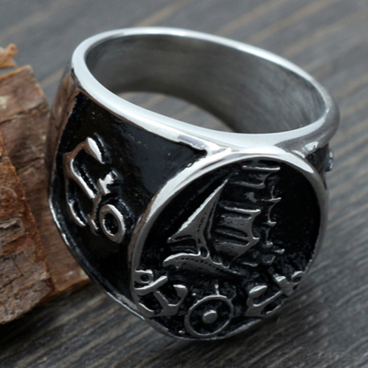 Men's Titanium Stainless Steel Ring Anchor Vintage Ring Polished European and American Ring Domineering Biker Ring Statement Jewelry for Men