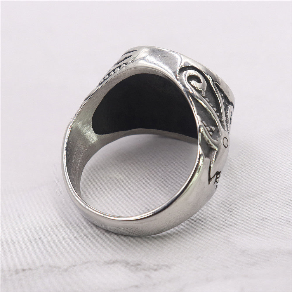 Unisex Stainless Steel Octopus Ring and Sailboat Nautical Ring Ocean Sea Life Statement Ring for Men or Women Black Accent Band