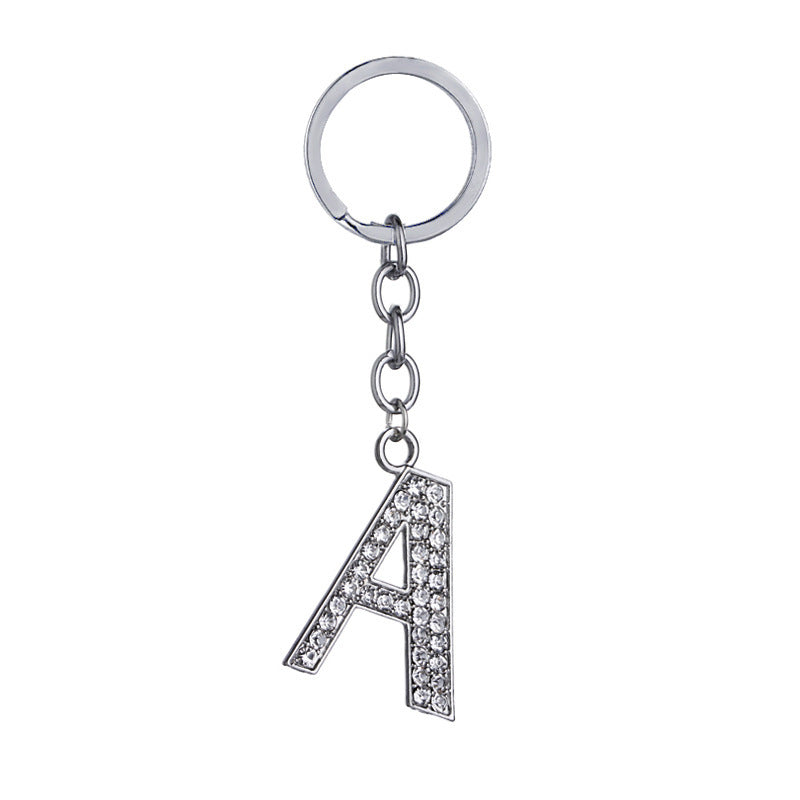 Heart Shaped Zinc Alloy Keychain Diamond Letter Pendant