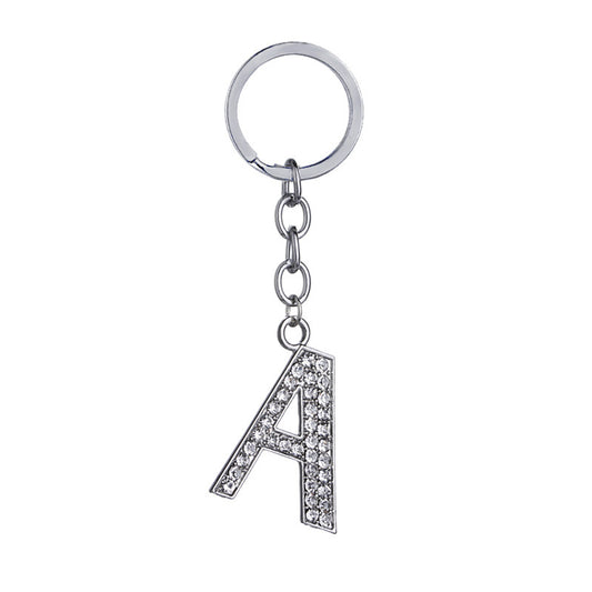 Heart Shaped Zinc Alloy Keychain Diamond Letter Pendant