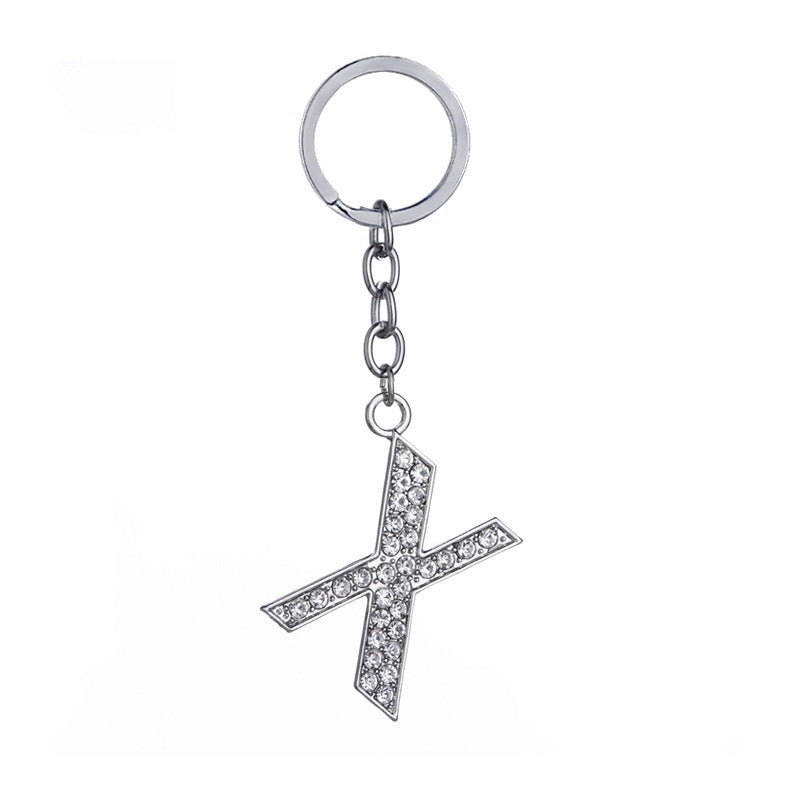 Heart Shaped Zinc Alloy Keychain Diamond Letter Pendant