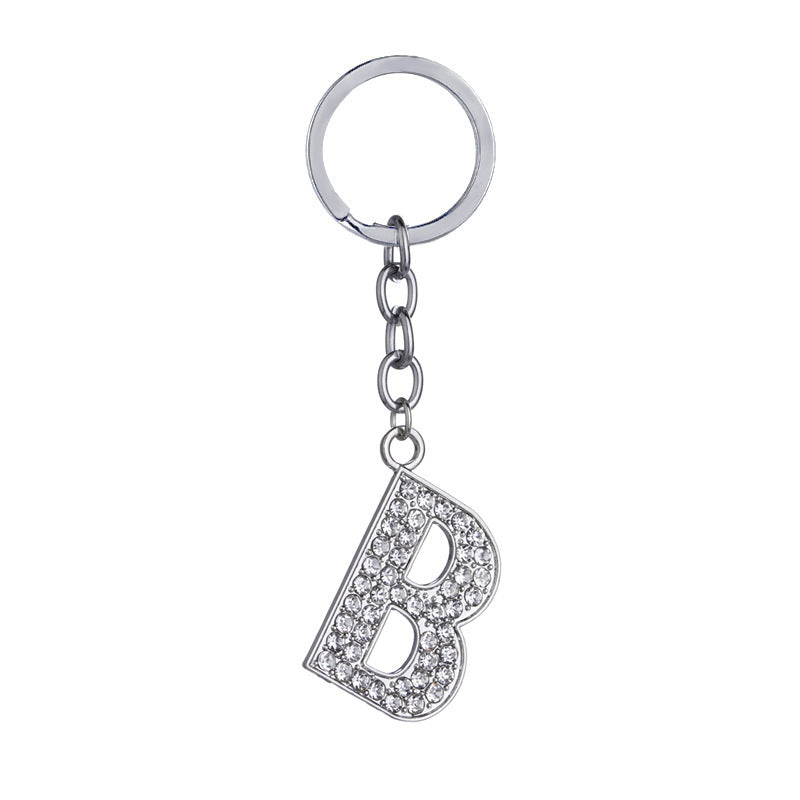 Heart Shaped Zinc Alloy Keychain Diamond Letter Pendant