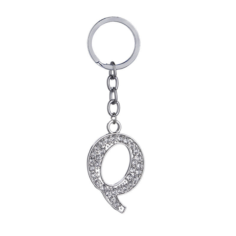 Heart Shaped Zinc Alloy Keychain Diamond Letter Pendant