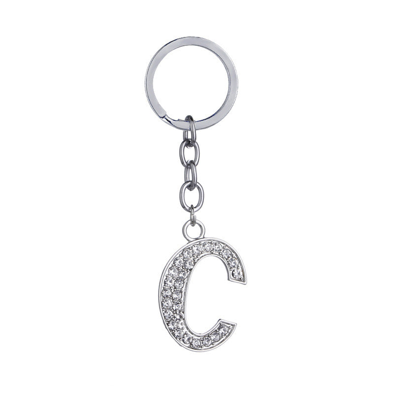 Heart Shaped Zinc Alloy Keychain Diamond Letter Pendant