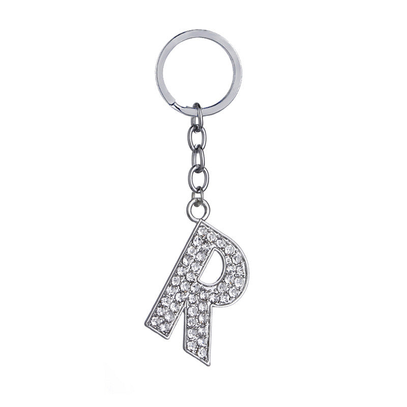 Heart Shaped Zinc Alloy Keychain Diamond Letter Pendant