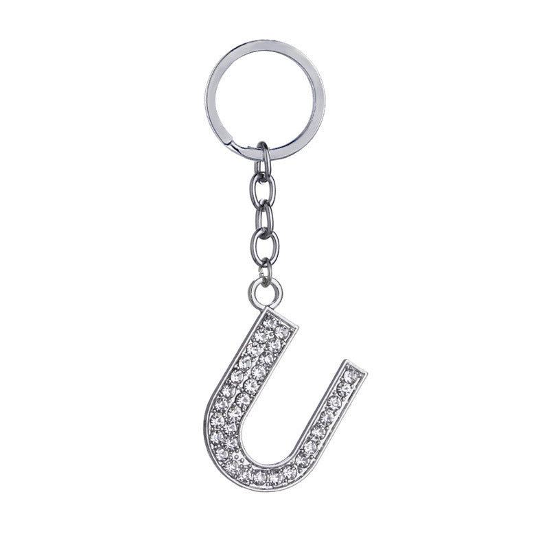Heart Shaped Zinc Alloy Keychain Diamond Letter Pendant