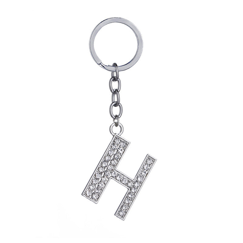 Heart Shaped Zinc Alloy Keychain Diamond Letter Pendant
