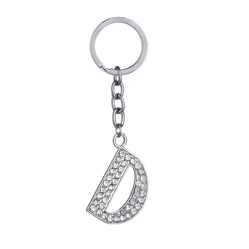 Heart Shaped Zinc Alloy Keychain Diamond Letter Pendant