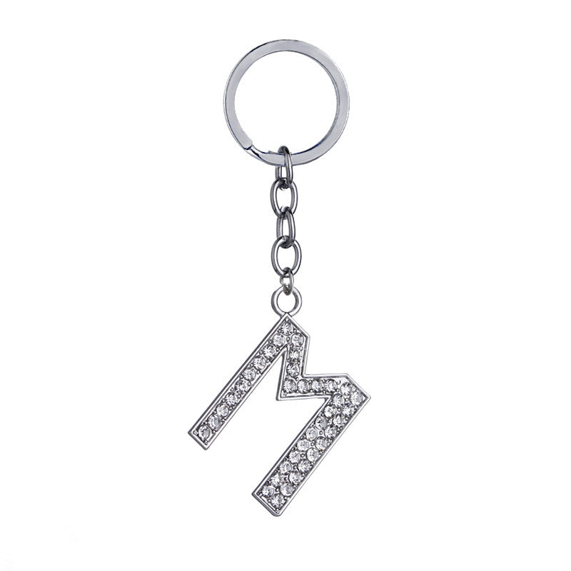 Heart Shaped Zinc Alloy Keychain Diamond Letter Pendant