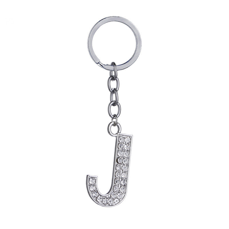 Heart Shaped Zinc Alloy Keychain Diamond Letter Pendant