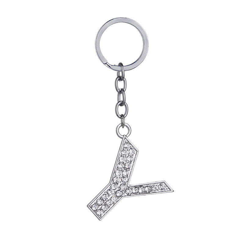 Heart Shaped Zinc Alloy Keychain Diamond Letter Pendant