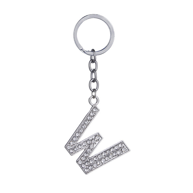Heart Shaped Zinc Alloy Keychain Diamond Letter Pendant