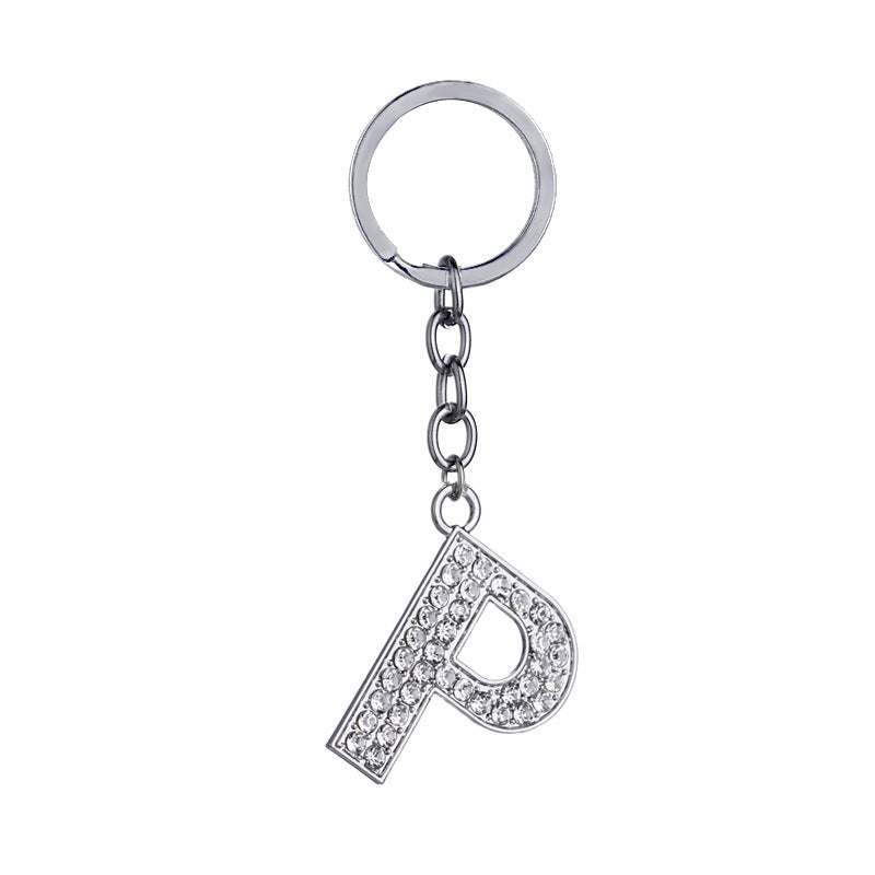 Heart Shaped Zinc Alloy Keychain Diamond Letter Pendant
