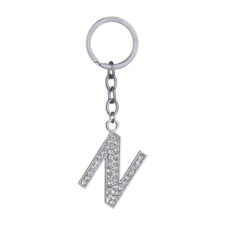 Heart Shaped Zinc Alloy Keychain Diamond Letter Pendant