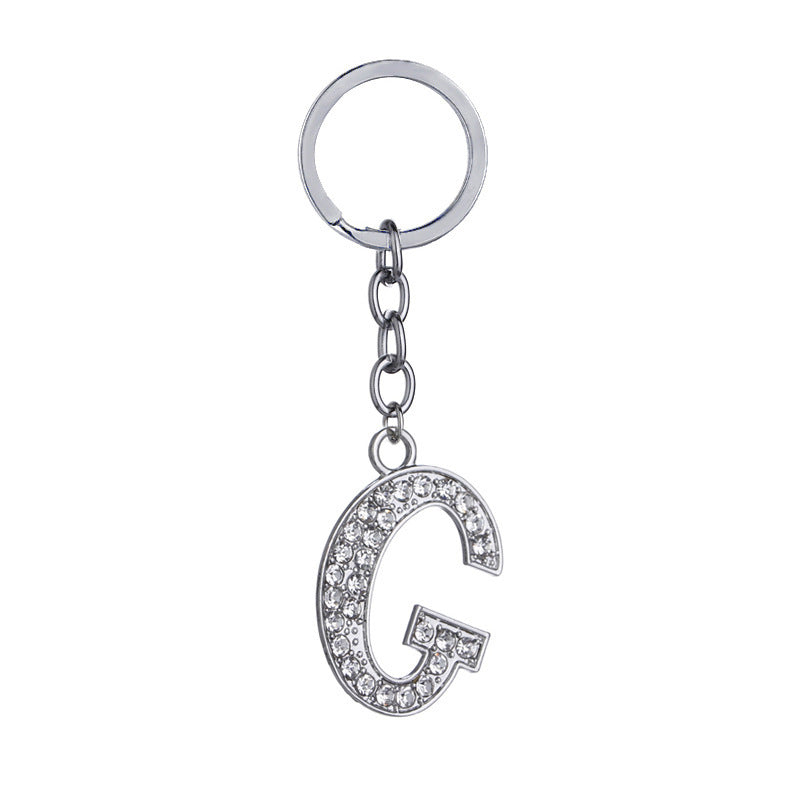 Heart Shaped Zinc Alloy Keychain Diamond Letter Pendant