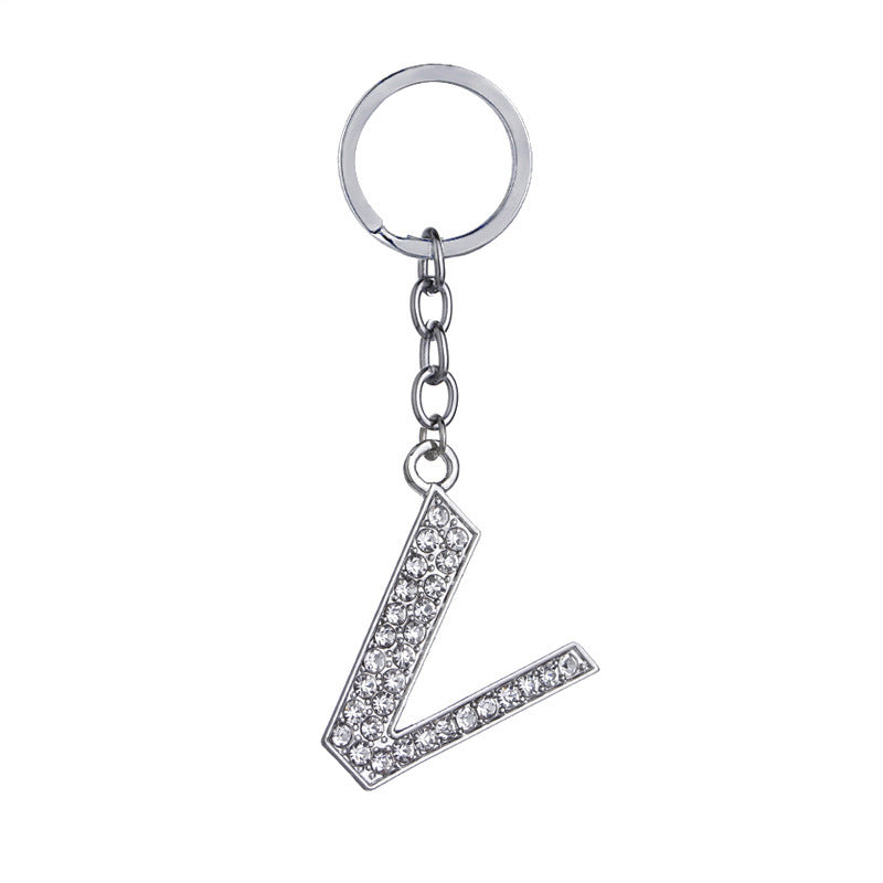 Heart Shaped Zinc Alloy Keychain Diamond Letter Pendant