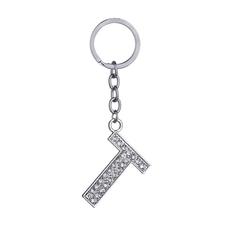 Heart Shaped Zinc Alloy Keychain Diamond Letter Pendant