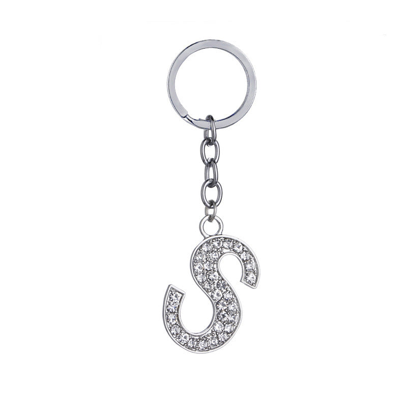Heart Shaped Zinc Alloy Keychain Diamond Letter Pendant