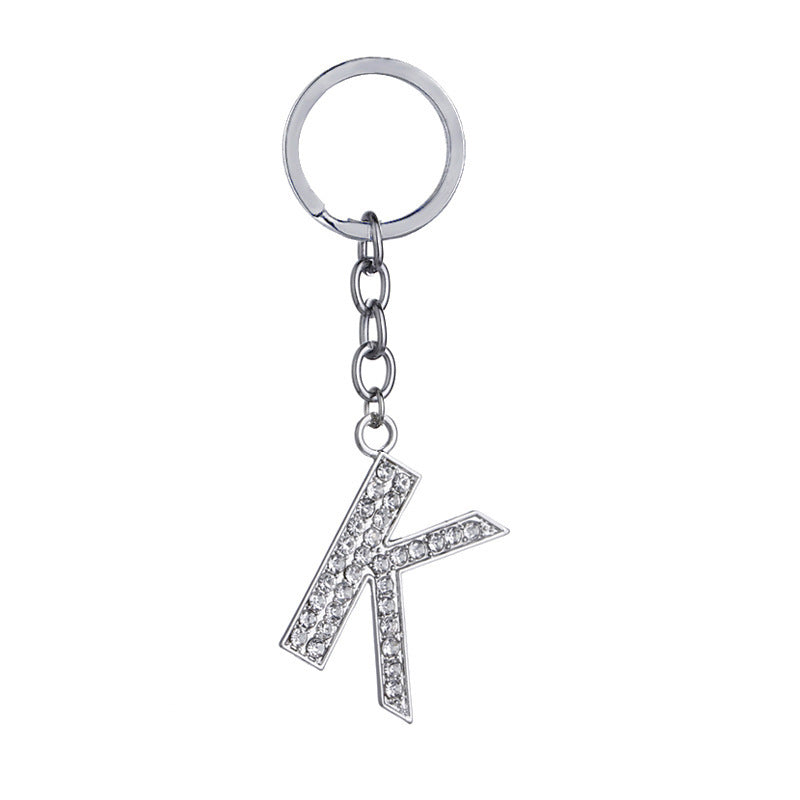 Heart Shaped Zinc Alloy Keychain Diamond Letter Pendant