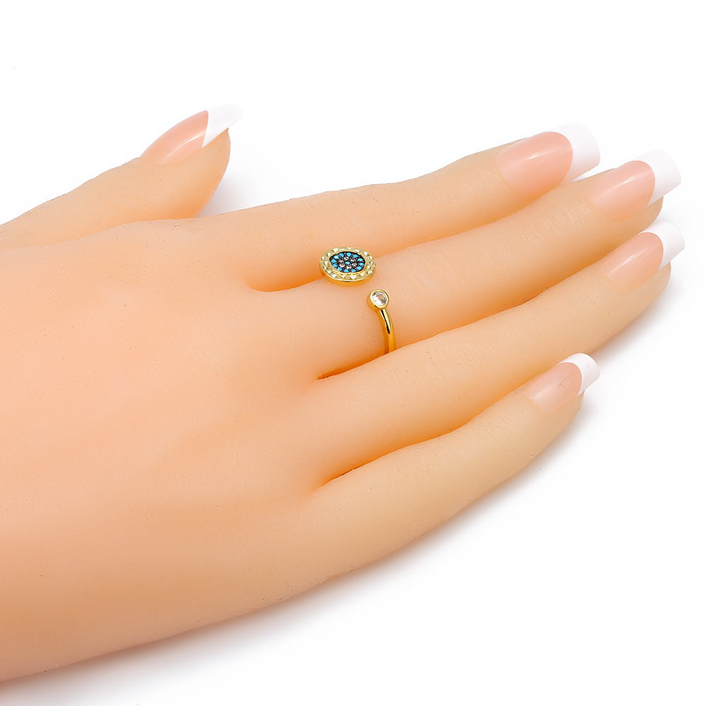 Devil Eye Womens Adjustable Ring Gold Plated Inlaid Gemstone Jewelry For Women Fashion Statement Diamond Style