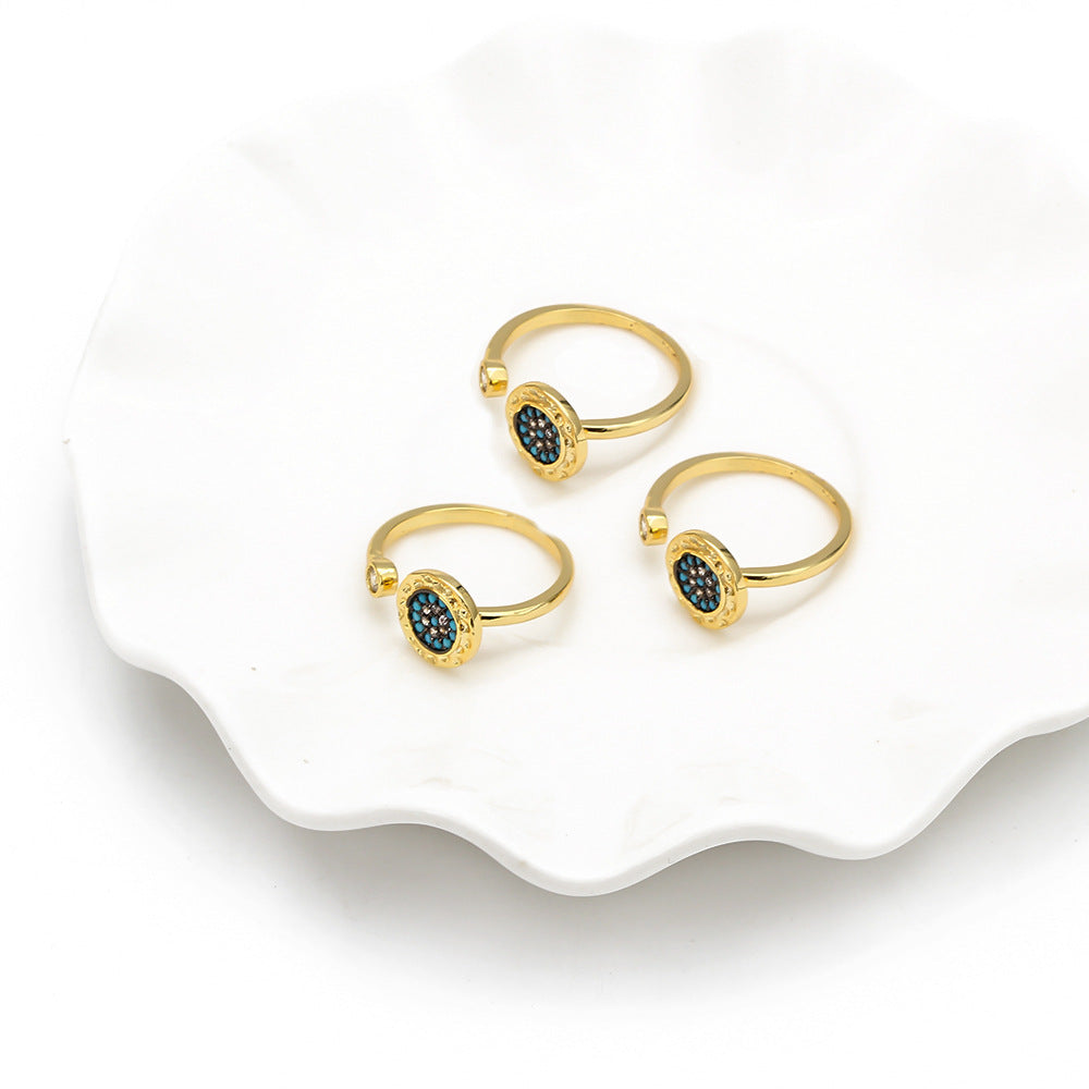Devil Eye Womens Adjustable Ring Gold Plated Inlaid Gemstone Jewelry For Women Fashion Statement Diamond Style