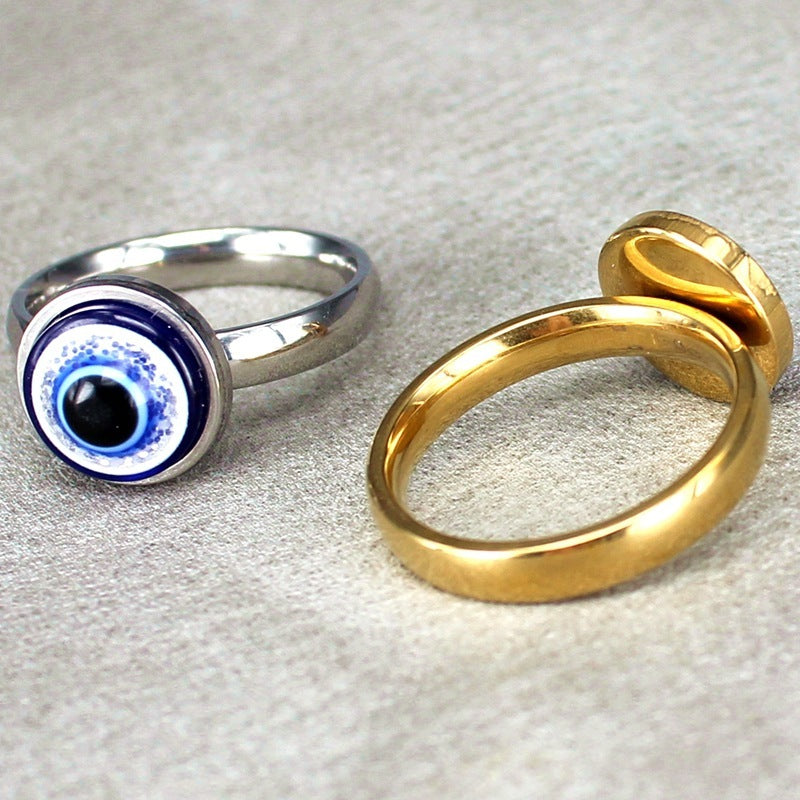 Titanium Steel Devil Eye Angel Ring Electroplated European American Style Jewelry Gift Gold Silver Finger Rings