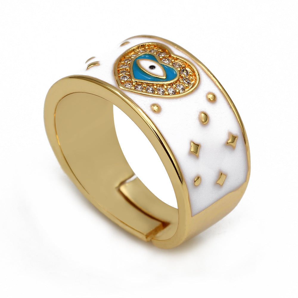Evil Eye Ring Turkish Eye Heart Gold Tone Adjustable Unisex Fashion Jewelry Protective Charm Gift Everyday Wear