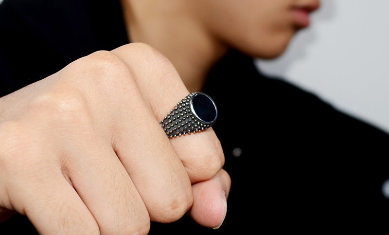 Mens Stainless Steel Ring Dripping Polka Dot Design