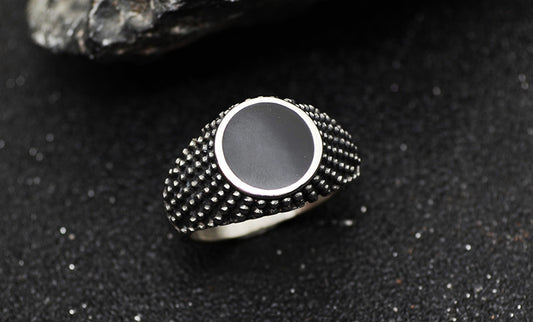 Mens Stainless Steel Ring Dripping Polka Dot Design